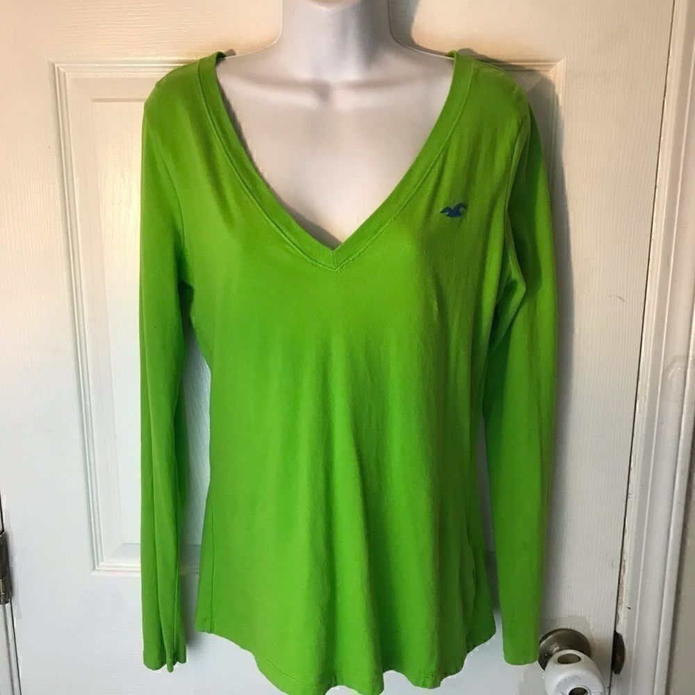 🌈Hollister Size L Lime Green long Sleeve Top